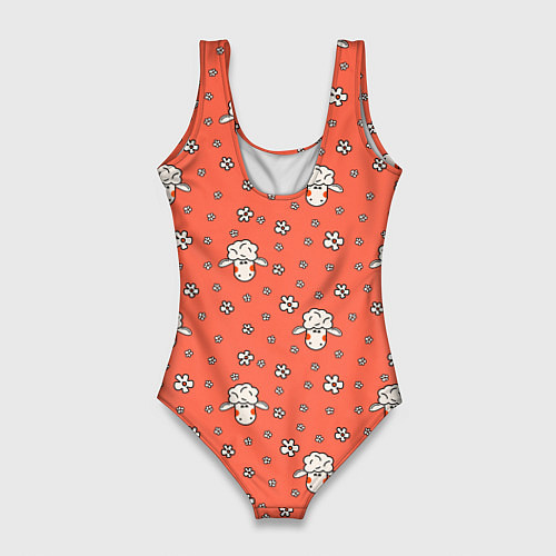 Женский купальник-боди Овечки в цветочках / 3D-принт – фото 2