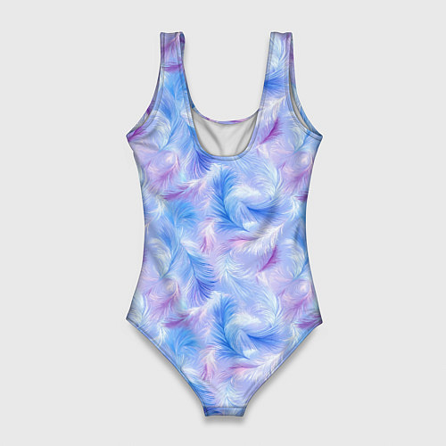 Женский купальник-боди Узор из голубых и сиреневых перьев / 3D-принт – фото 2