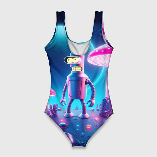 Женский купальник-боди Робот-сгибальщик Бендер и неоновые грибы / 3D-принт – фото 2
