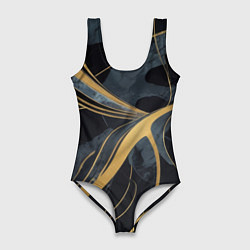 Женский купальник-боди Мраморный узор с золотыми полосками