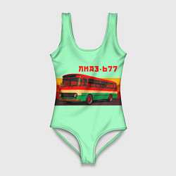 Купальник-боди 3D женский Ретро автобус ЛиАЗ 677, цвет: 3D-принт