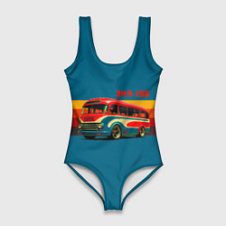 Купальник-боди 3D женский Ретро автобус ЗИЛ 156 поп-арт, цвет: 3D-принт