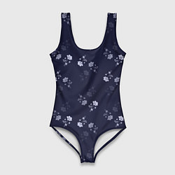 Купальник-боди 3D женский Цветочный узор синий, цвет: 3D-принт