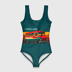Купальник-боди 3D женский Ретро автобус КАВЗ-685 поп-арт, цвет: 3D-принт