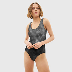 Купальник-боди 3D женский Абстракция - grey spots on black, цвет: 3D-принт — фото 2