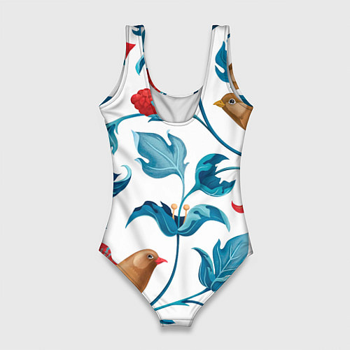 Женский купальник-боди Цветы и птицы - паттерн / 3D-принт – фото 2