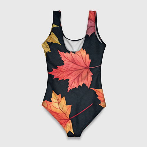 Женский купальник-боди Кленовые листья на черном - акварельный паттерн / 3D-принт – фото 2