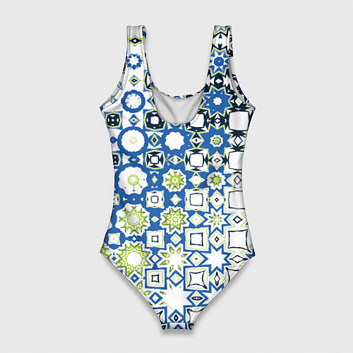 Женский купальник-боди Сине-зеленая абстракция / 3D-принт – фото 2