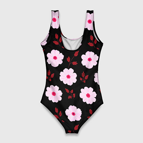 Женский купальник-боди Чёрный в светлый розовый цветочек паттерн / 3D-принт – фото 2