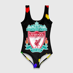 Купальник-боди 3D женский Ливерпуль пиксельные сердца, цвет: 3D-принт