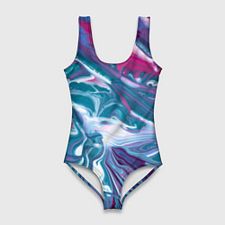 Женский купальник-боди Абстракция бело сине красный мрамор