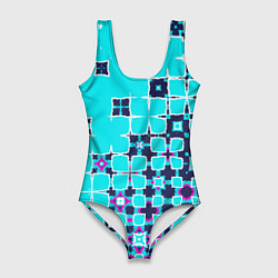 Женский купальник-боди Геометрическая метаморфоза на бирюзе