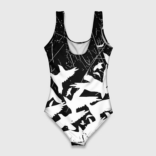 Женский купальник-боди Barcelona черно белые птицы / 3D-принт – фото 2