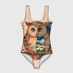 Купальник-боди 3D женский Сова разделенная на день и ночь абстракция, цвет: 3D-принт