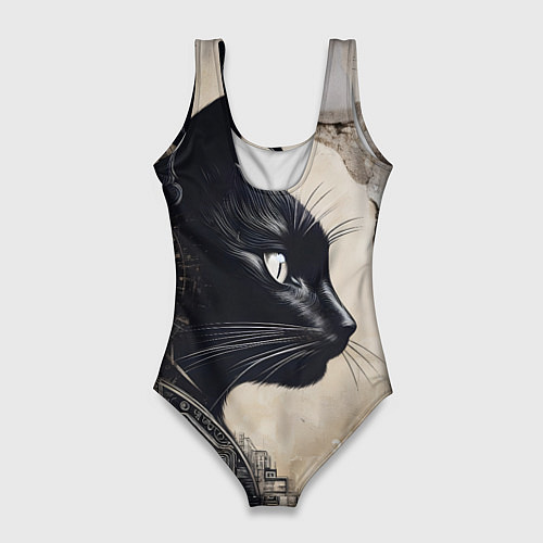 Женский купальник-боди Чёрная кошка - граффити / 3D-принт – фото 2