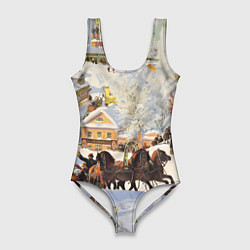 Женский купальник-боди Русская тройка зимой - картина Масленица Кустодиев