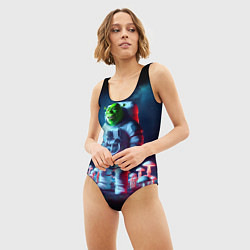 Купальник-боди 3D женский Космонавт Шрек на планете неоновых мухоморов, цвет: 3D-принт — фото 2