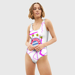 Купальник-боди 3D женский Бавария Мюнхен неоновые молнии, цвет: 3D-принт — фото 2