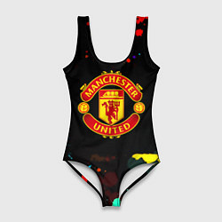 Купальник-боди 3D женский Манчестер Юнайтед краски неон, цвет: 3D-принт