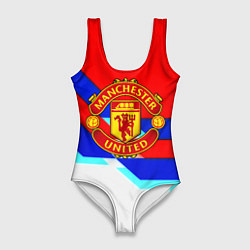 Купальник-боди 3D женский Манчестер Юнайтед полосы геометрия, цвет: 3D-принт