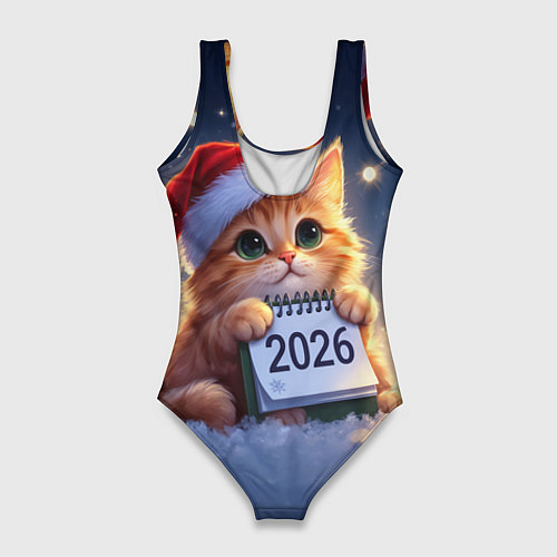 Женский купальник-боди Кот который ждет новый год / 3D-принт – фото 2
