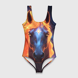 Купальник-боди 3D женский Космическая огненная лошадь, цвет: 3D-принт