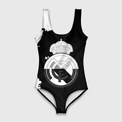 Купальник-боди 3D женский Реал Мадрид черно белые краски, цвет: 3D-принт