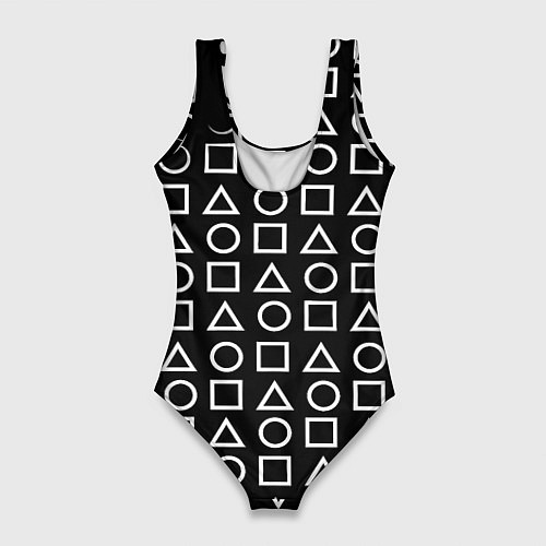 Женский купальник-боди Borussia геометрия черно белая / 3D-принт – фото 2