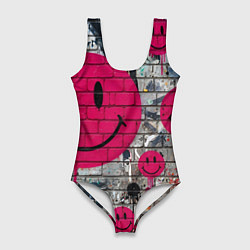 Купальник-боди 3D женский Розовые смайлы граффити, цвет: 3D-принт