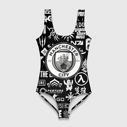Купальник-боди 3D женский Манчестер сити логотипы игр, цвет: 3D-принт