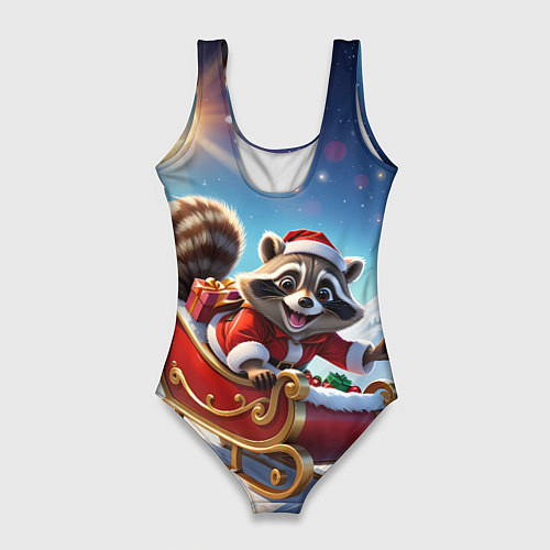 Женский купальник-боди Енот в санях / 3D-принт – фото 2