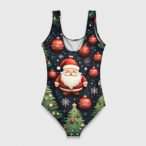 Женский купальник-боди Новый год паттерн Дед мороз / 3D-принт – фото 2
