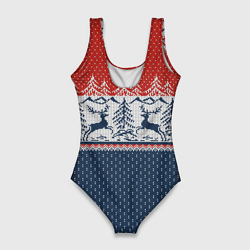 Женский купальник-боди Вязаный узор с оленями / 3D-принт – фото 2