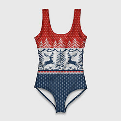Женский купальник-боди Вязаный узор с оленями