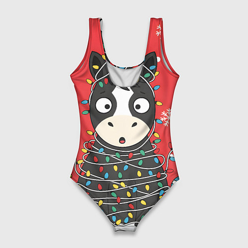 Женский купальник-боди Лошадка в новогодних огоньках / 3D-принт – фото 2