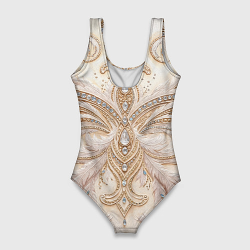 Женский купальник-боди Перламутровый орнамент с перьями / 3D-принт – фото 2