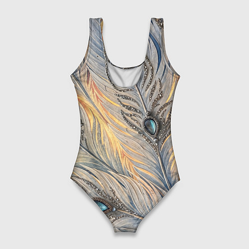 Женский купальник-боди Синие перья с самоцветами / 3D-принт – фото 2