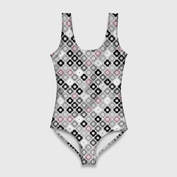 Купальник-боди 3D женский Цветочный серо-розовый узор ретро, цвет: 3D-принт