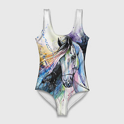 Купальник-боди 3D женский Акварельная лошадь, цвет: 3D-принт