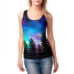 Майка-безрукавка женская Космический лес, елки и звезды, цвет: 3D-черный — фото 2