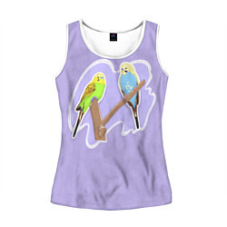 Майка-безрукавка женская Пара волнистых попугаев, цвет: 3D-белый