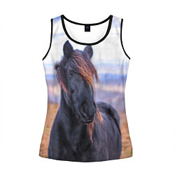 Майка-безрукавка женская Черный конь, цвет: 3D-черный