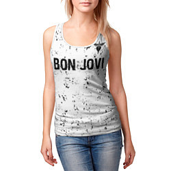 Майка-безрукавка женская Bon Jovi glitch на светлом фоне: символ сверху, цвет: 3D-белый — фото 2