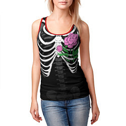 Майка-безрукавка женская Скелет: ребра с пионом, цвет: 3D-красный — фото 2