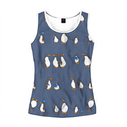 Майка-безрукавка женская Забавное семейство пингвинов, цвет: 3D-белый