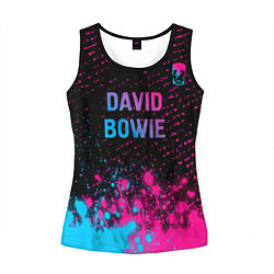 Майка-безрукавка женская David Bowie - neon gradient посередине, цвет: 3D-черный