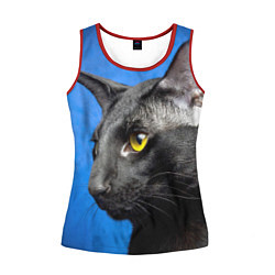 Майка-безрукавка женская Черный кот, цвет: 3D-красный
