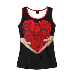 Майка-безрукавка женская Сердце роз в руках, цвет: 3D-красный