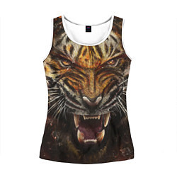 Майка-безрукавка женская Злобный тигр, цвет: 3D-белый