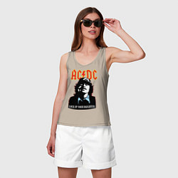 Майка женская хлопок AC/DC: Lock up your daughters, цвет: миндальный — фото 2